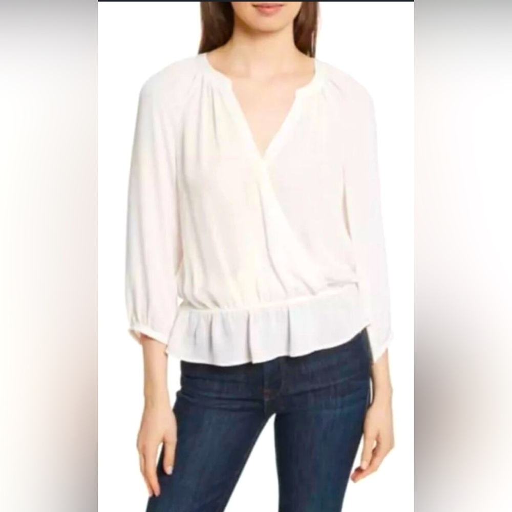 JOIE - Faux Wrap Drape Front Blouse Ivory Size S